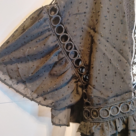 Boho Embroidered Peplum Blouse NWT Sheer Swiss Dot Black Top - Picture 10 of 11